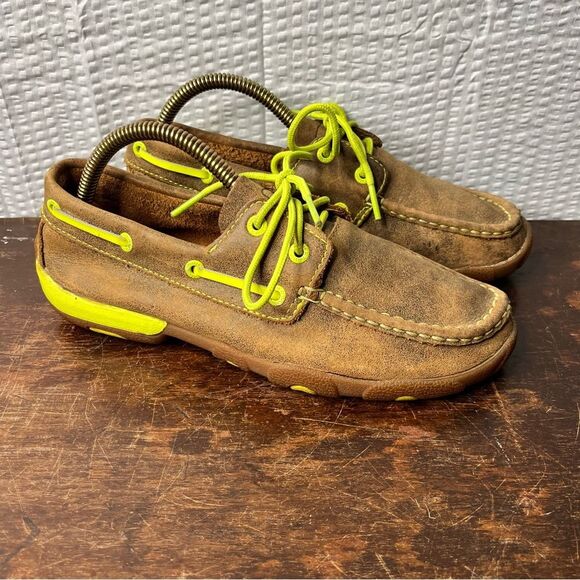 Twisted X Shoes - Twisted X Ladies Bomber Neon Yellow Driving Mocs Boat Shoes WDM0010 Size 6.5M